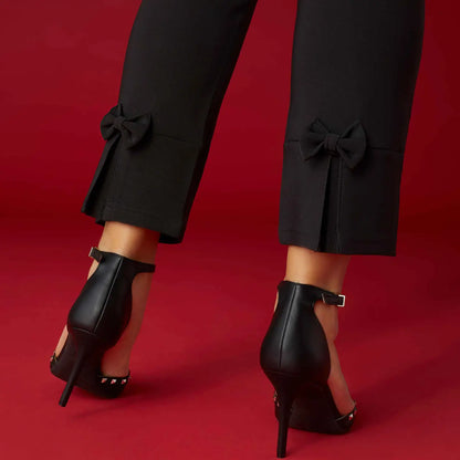 Georgie Ankle Pant with Bow Bottom - Black