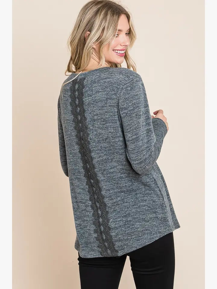 Plus Size Solid Knit Top with Back Lace Detail - 2 Colors