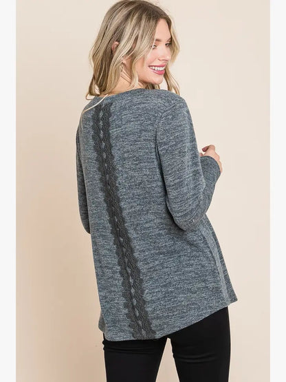 Plus Size Solid Knit Top with Back Lace Detail - 2 Colors