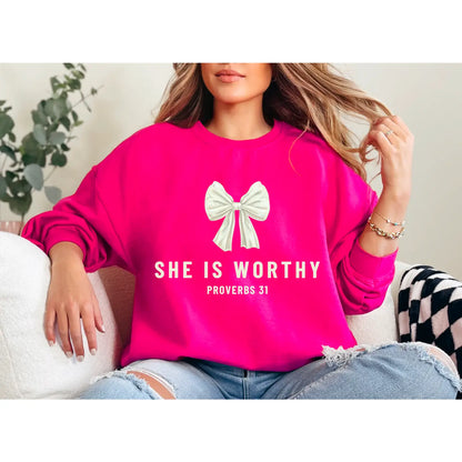 She is Worthy Coquette Bow Sweatshirt