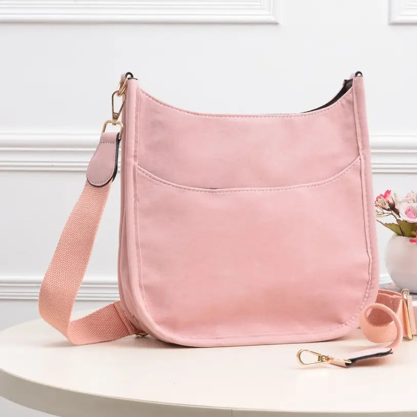 Pink The Bijou Faux Suede Crossbody Bag w/ Canvas Strap