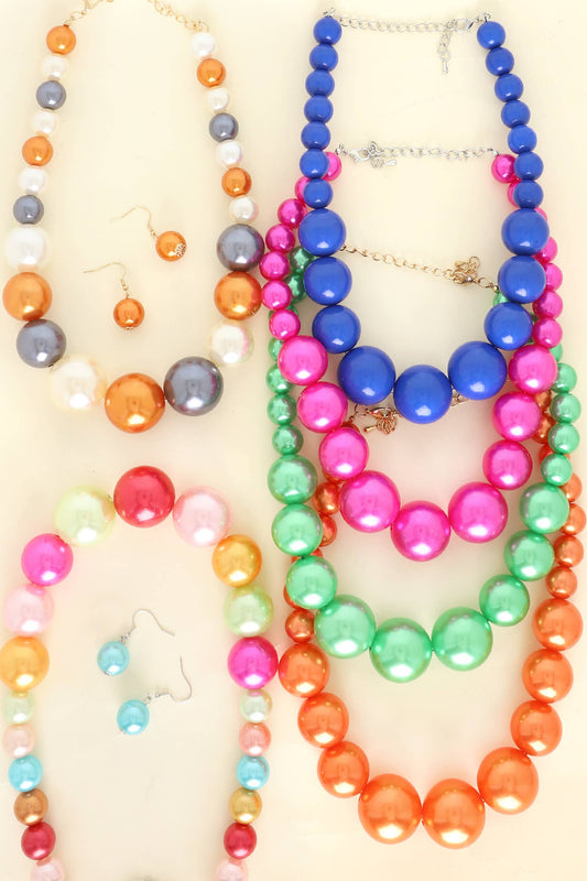 Pearl Large Bead Statement Necklace Earring Set