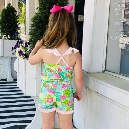 AnnLoren Pink Flamingo Girls Jumpsuit Shorts Summer Romper