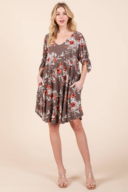 Floral Dress with Bow Sleeves