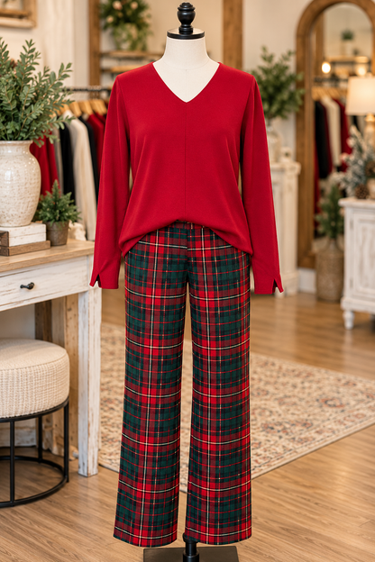 Charlie B Equestrian Red V-Neck Sweater