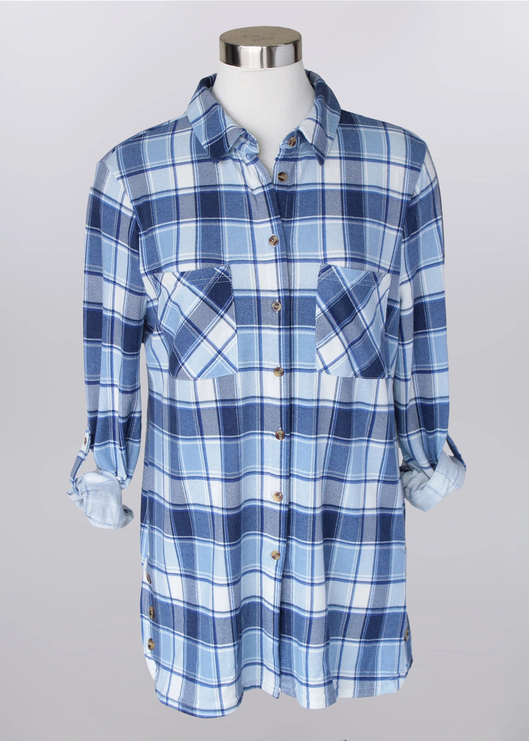 Keren Hart Kentucky Blue Flannel with side button detail