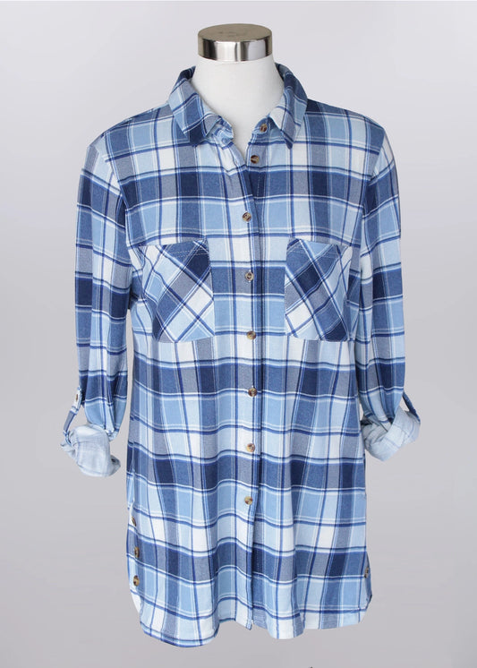 Keren Hart Kentucky Blue Flannel with side button detail