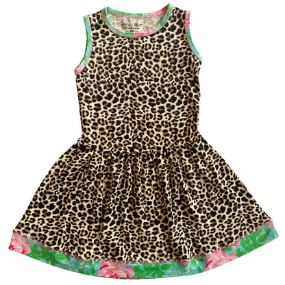 AnnLoren Girls Dress Leopard Floral Rose Swing Sleeveless