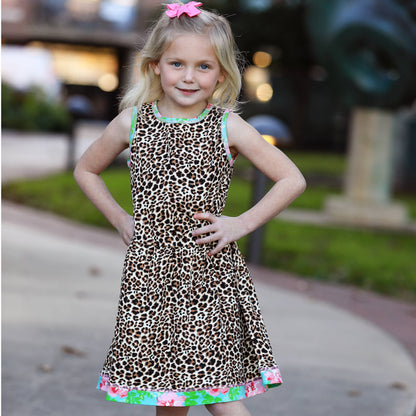 AnnLoren Girls Dress Leopard Floral Rose Swing Sleeveless