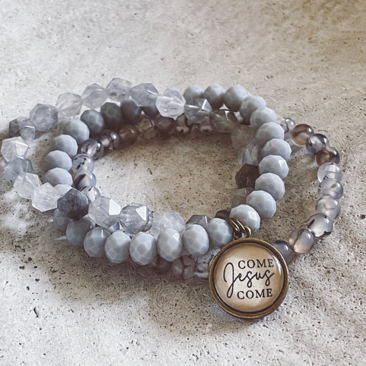 Come Jesus Come Christian Bracelet Stack - Quartz & Agate
