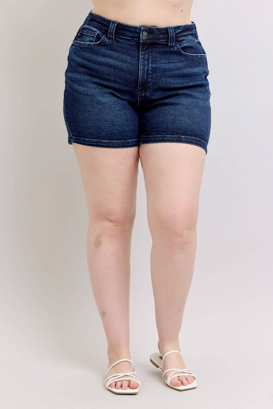 Back Flap Pocket High Waisted Shorts- PLUS