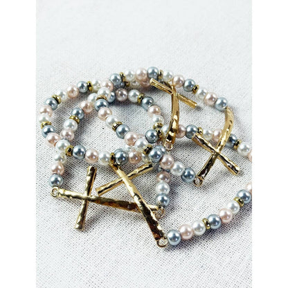 Hammered Cross Bead Stretch Bracelet