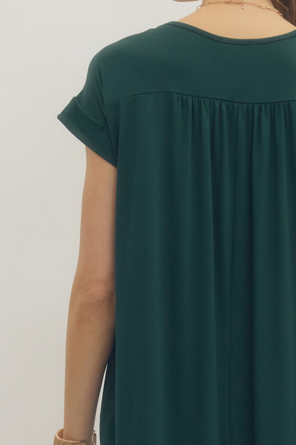 Entro Solid Jersey Knit V-Neck Maxi Dress - Hunter Green