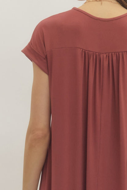 Entro Solid Jersey Knit V-Neck Maxi Dress - Marsala