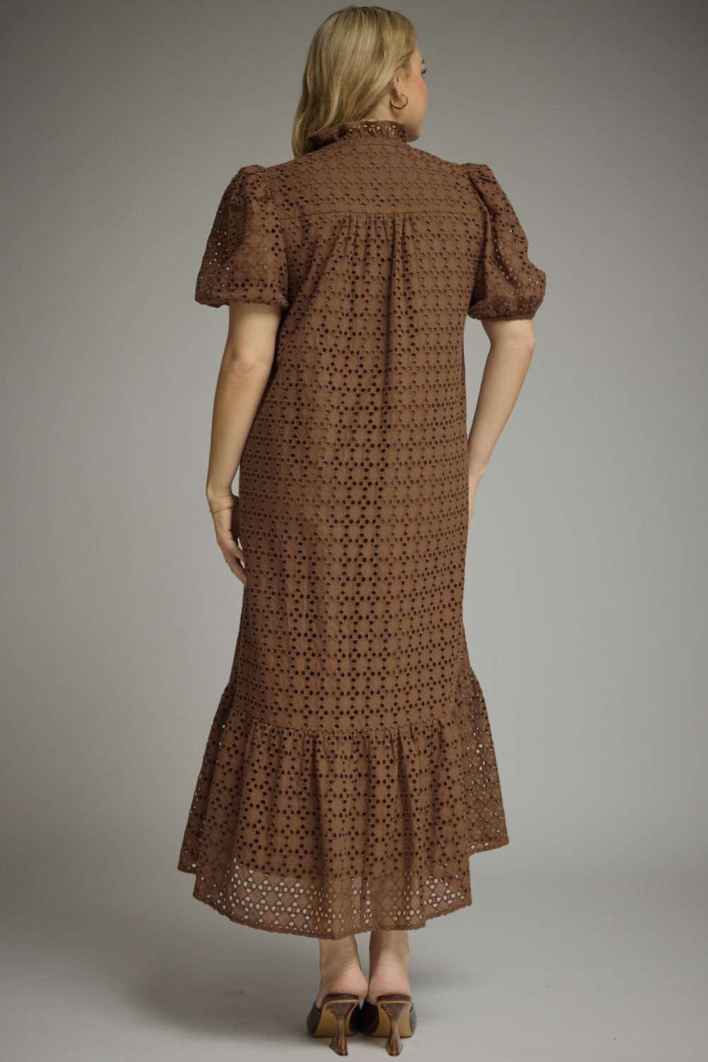 Entro Eyelet Midi Dress - Rust or Brown - S-2X