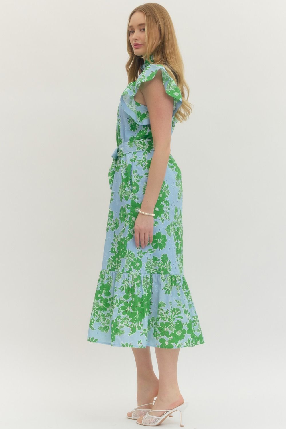 Entro Floral Print Flutter Sleeve Midi Dress