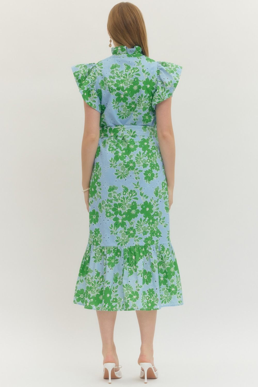 Entro Floral Print Flutter Sleeve Midi Dress