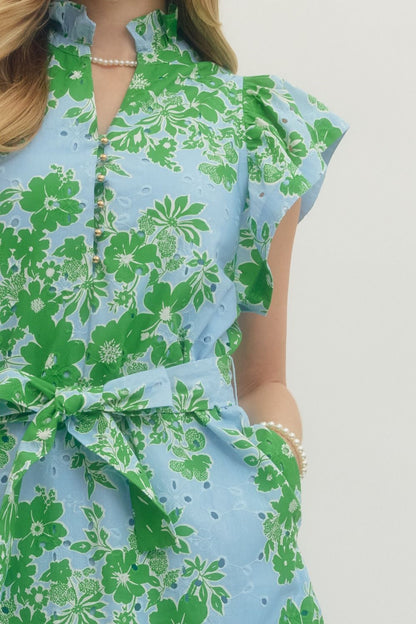 Entro Floral Print Flutter Sleeve Midi Dress