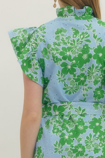 Entro Floral Print Flutter Sleeve Midi Dress