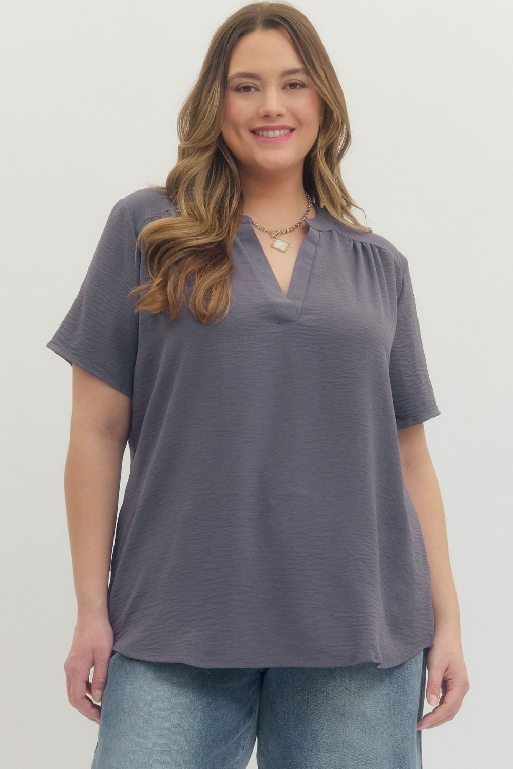 Entro Plus Solid Woven Top - Gray or Gold Kiwi