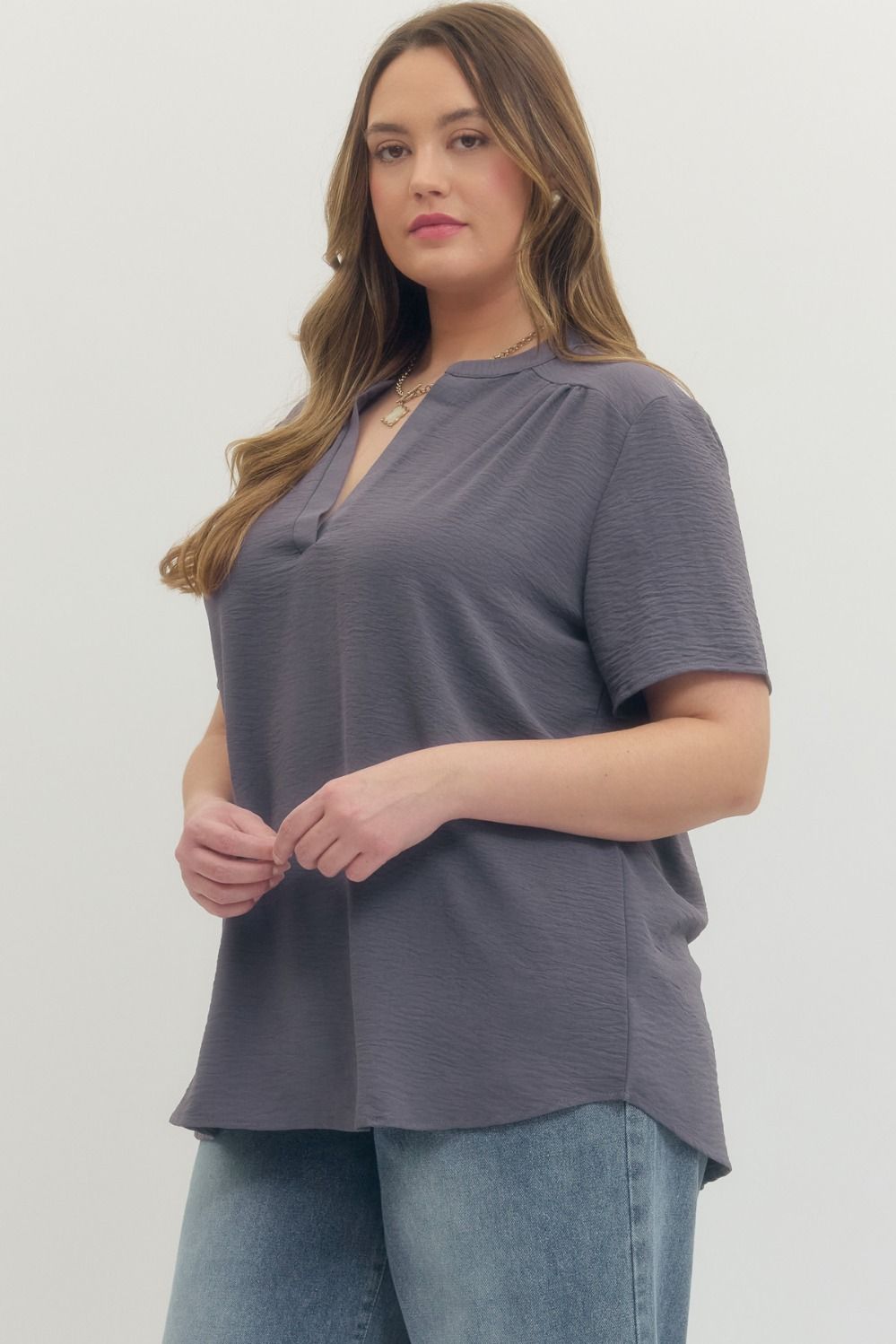 Entro Plus Solid Woven Top - Gray or Gold Kiwi
