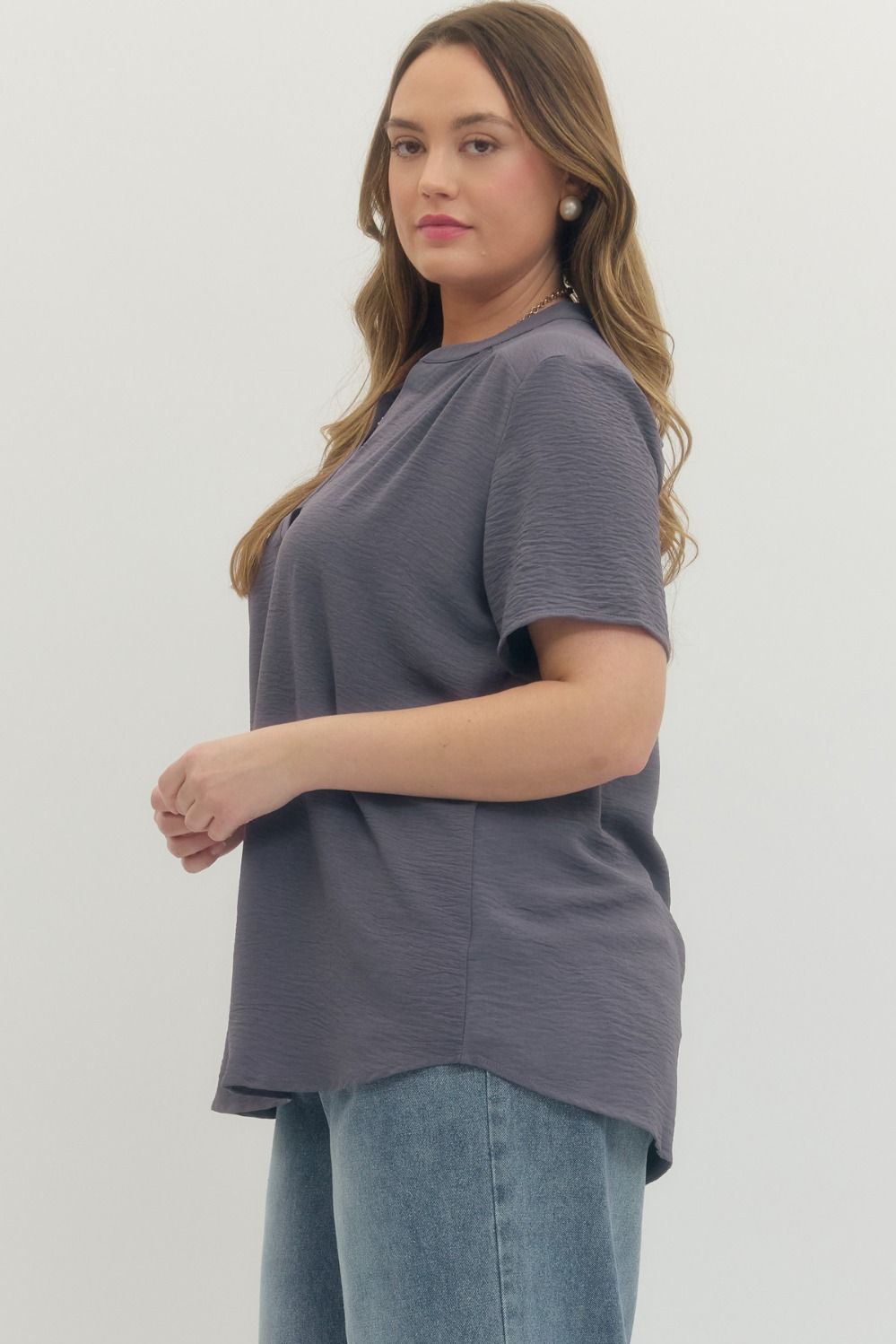 Entro Plus Solid Woven Top - Gray or Gold Kiwi