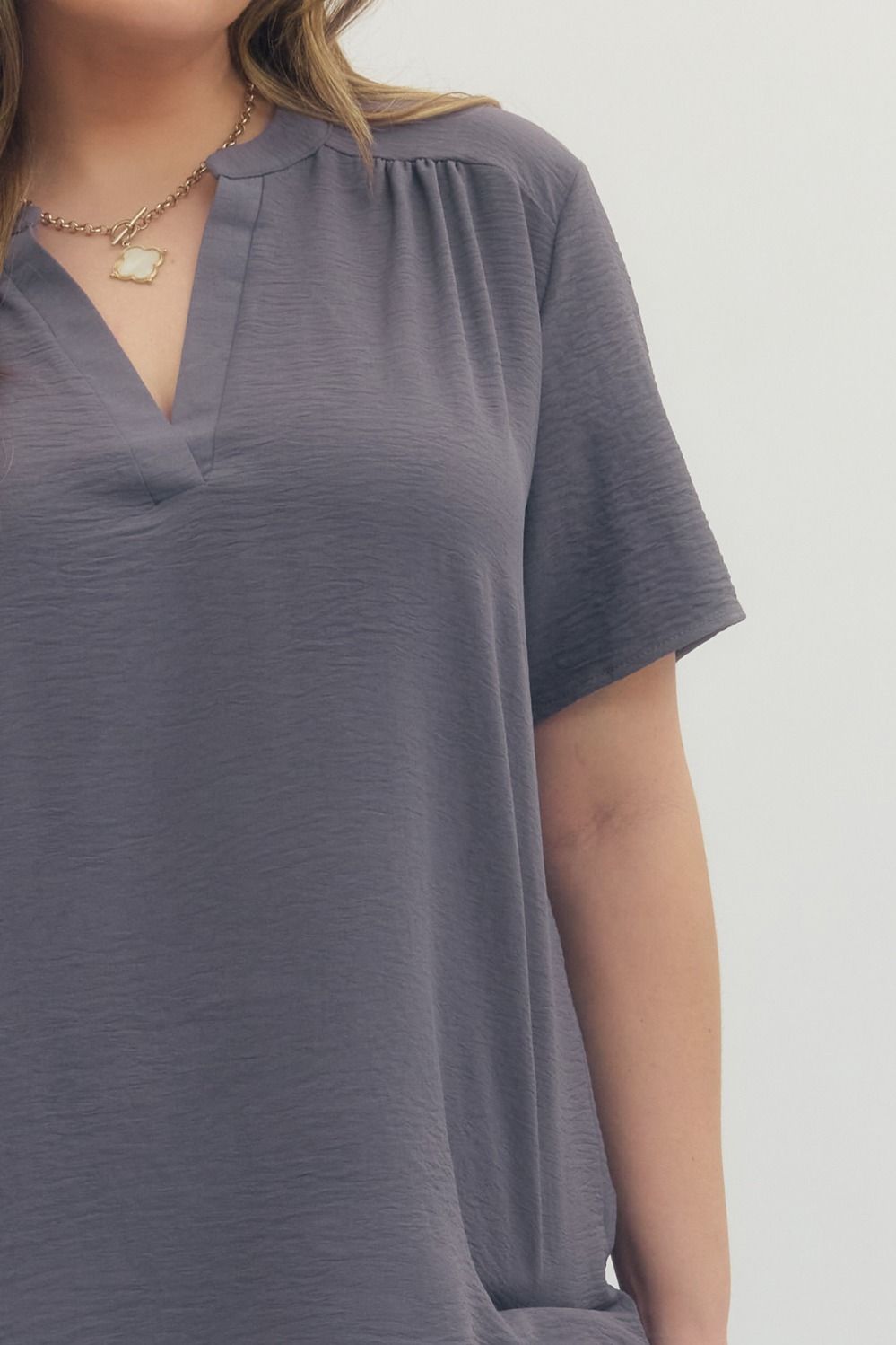 Entro Plus Solid Woven Top - Gray or Gold Kiwi