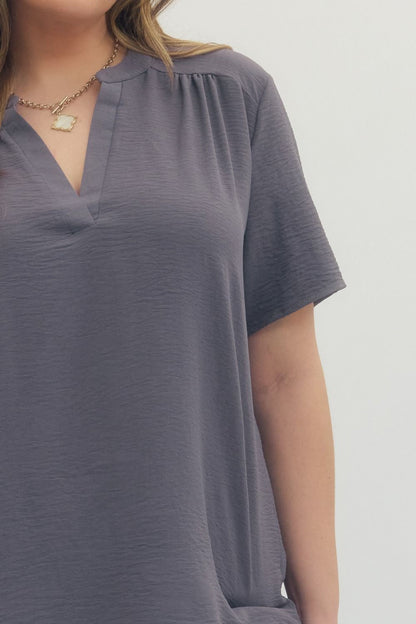 Entro Plus Solid Woven Top - Gray or Gold Kiwi