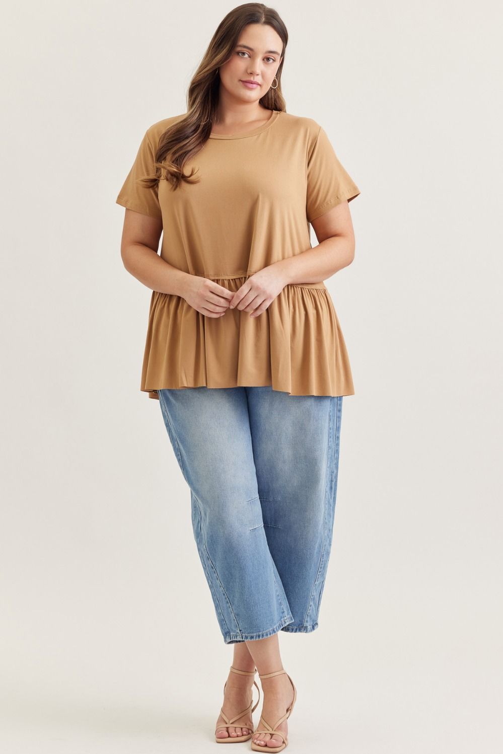 Entro Plus Solid Knit Top - Camel