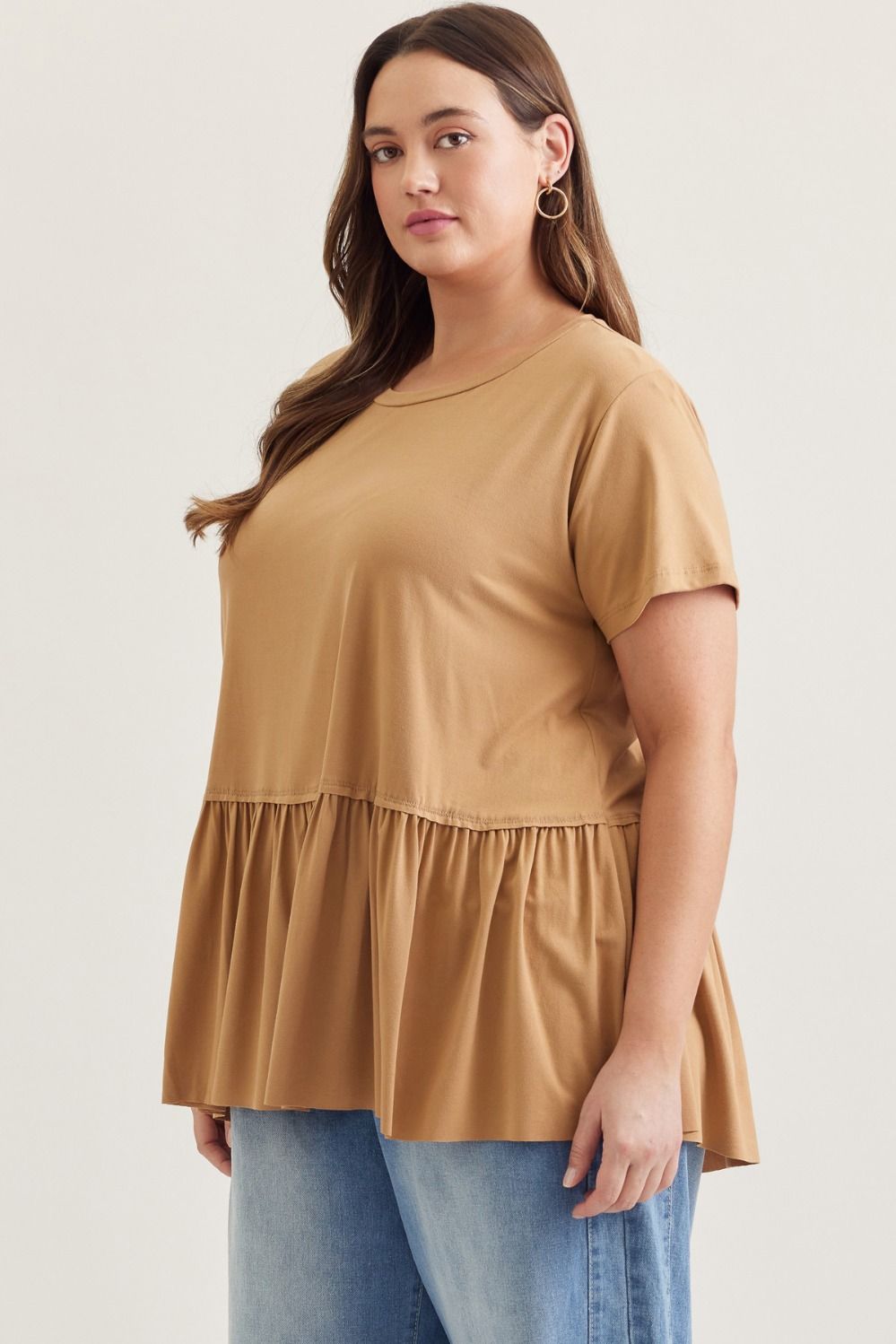 Entro Plus Solid Knit Top - Camel