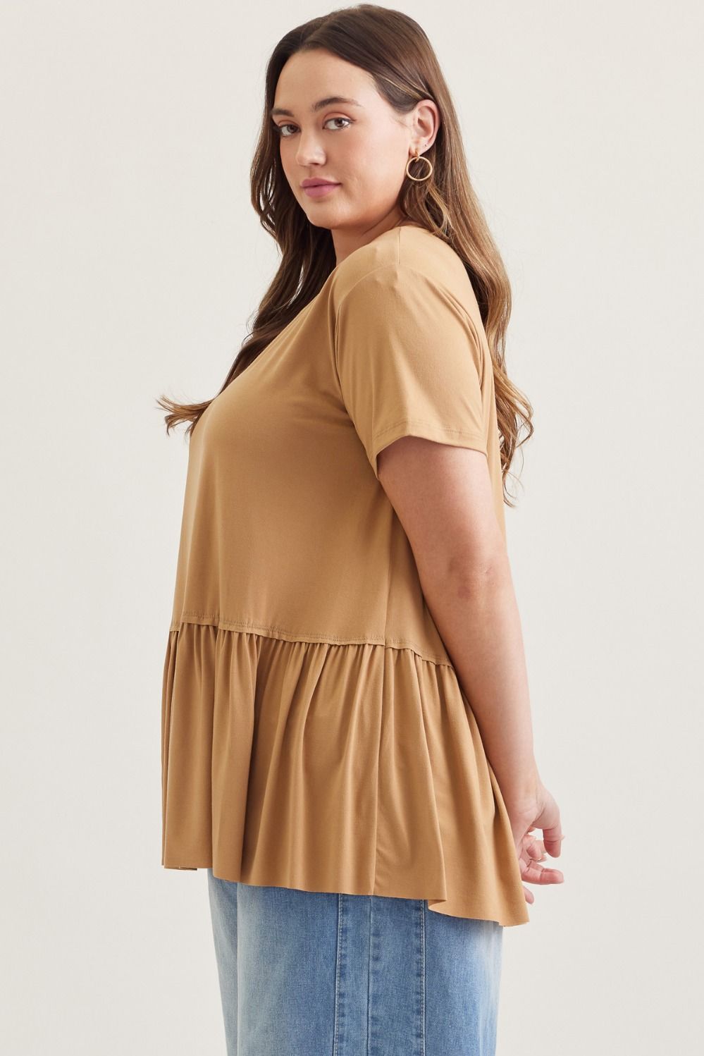 Entro Plus Solid Knit Top - Camel