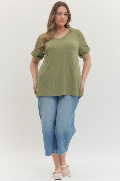 Entro Plus Classic Ribbed V-neck Top - 4 Colors