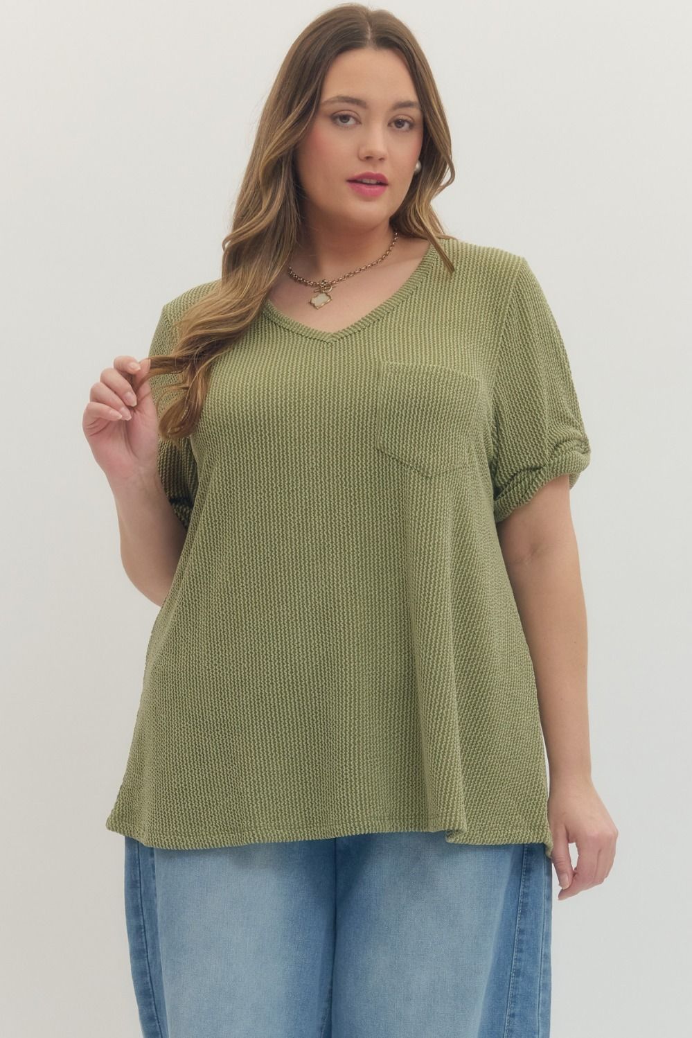 Entro Plus Classic Ribbed V-neck Top - 4 Colors