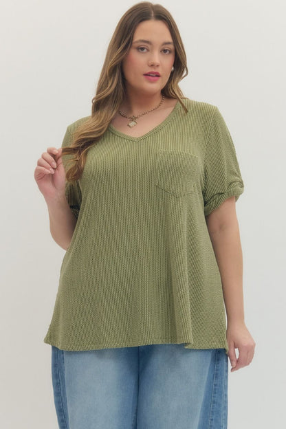 Entro Plus Classic Ribbed V-neck Top - 4 Colors