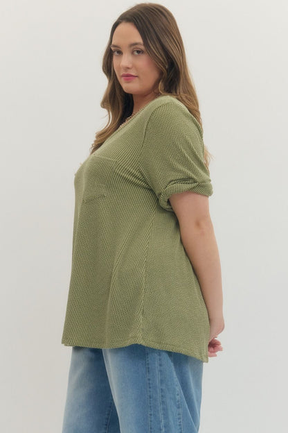 Entro Plus Classic Ribbed V-neck Top - 4 Colors