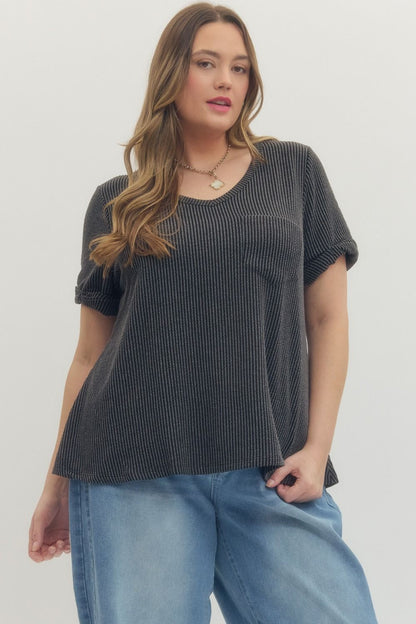Entro Plus Classic Ribbed V-neck Top - 4 Colors