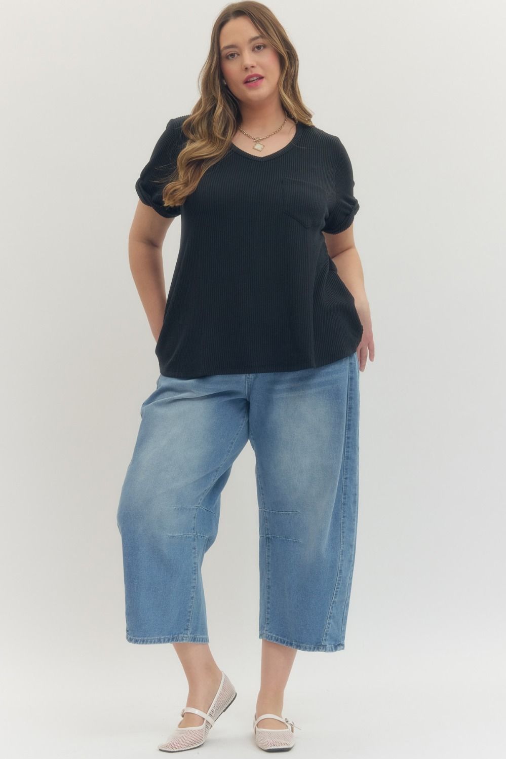 Entro Plus Classic Ribbed V-neck Top - 4 Colors
