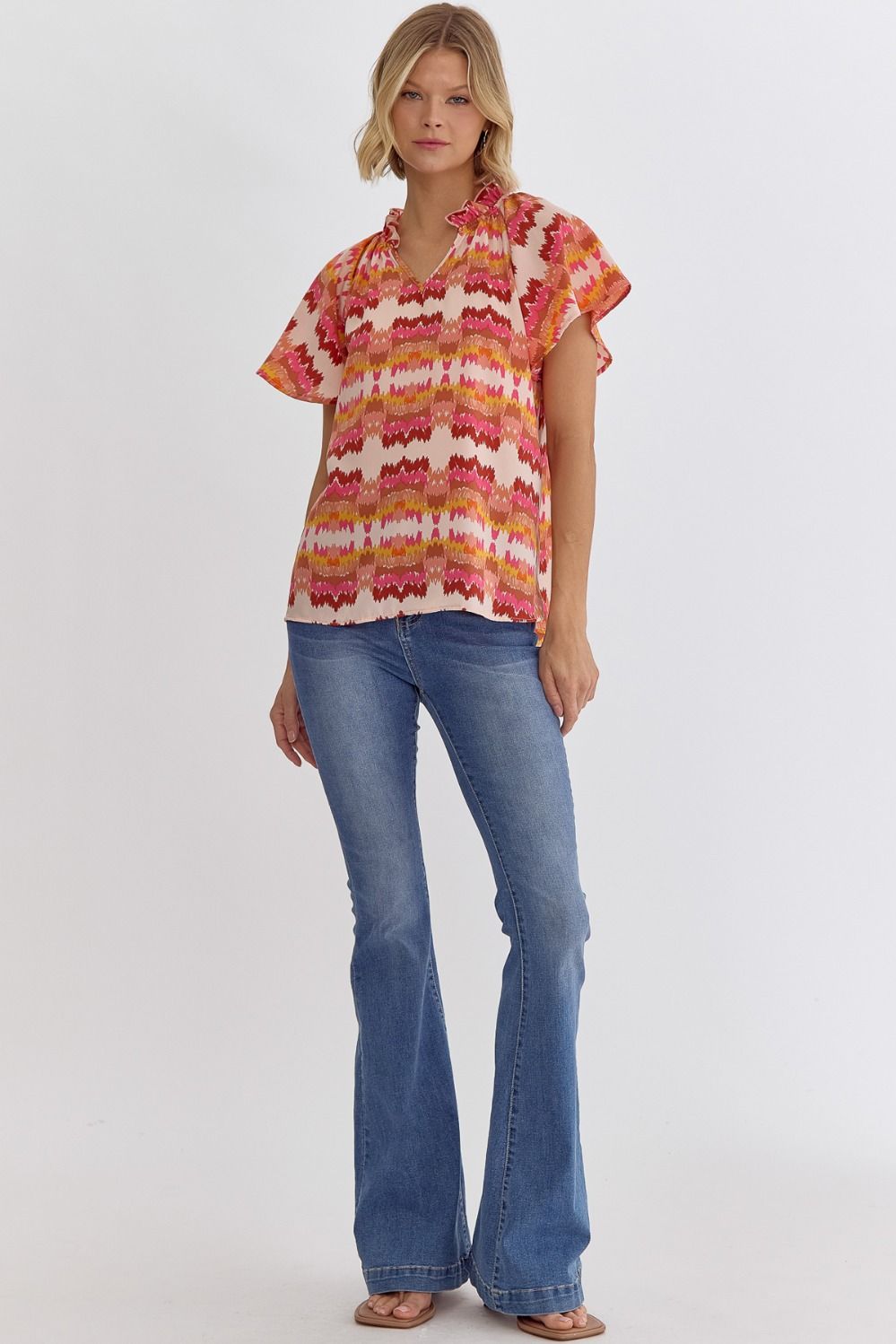 Entro Printed Woven v-neck Top