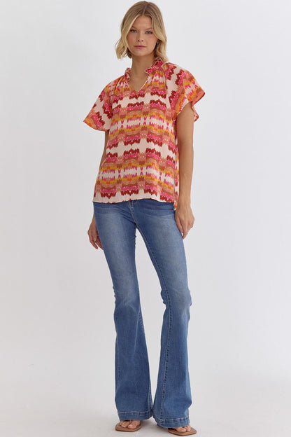 Entro Printed Woven v-neck Top