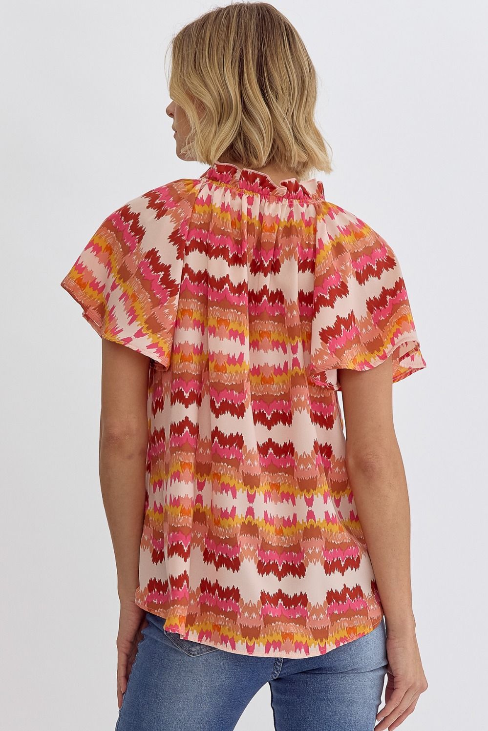 Entro Printed Woven v-neck Top
