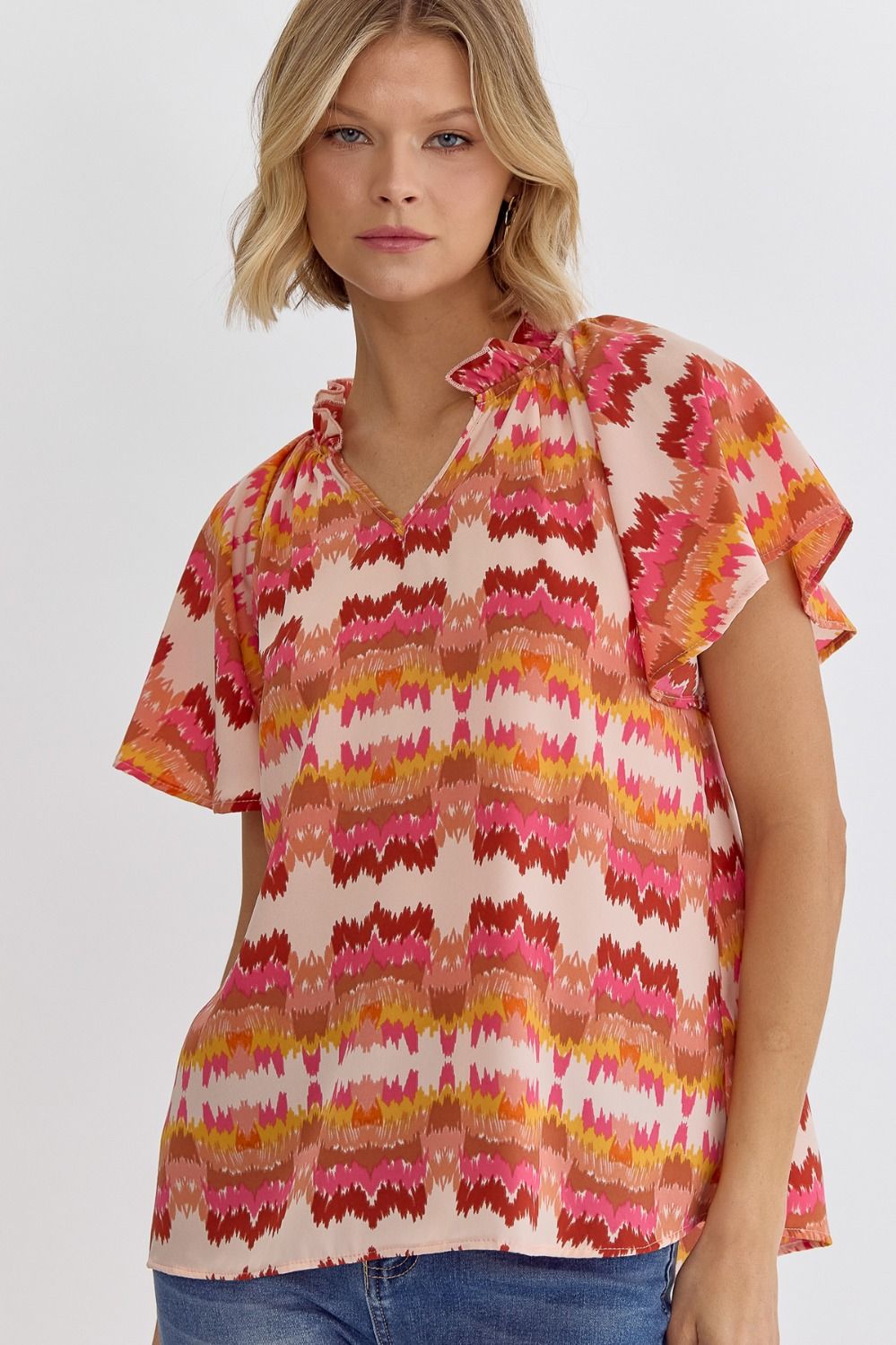 Entro Printed Woven v-neck Top