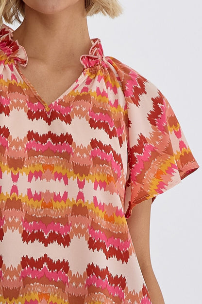 Entro Printed Woven v-neck Top