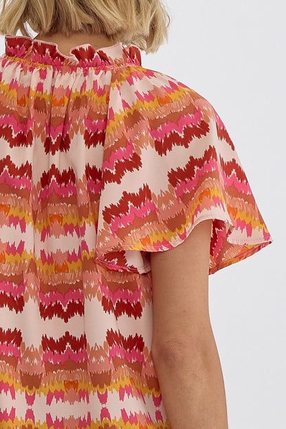Entro Printed Woven v-neck Top