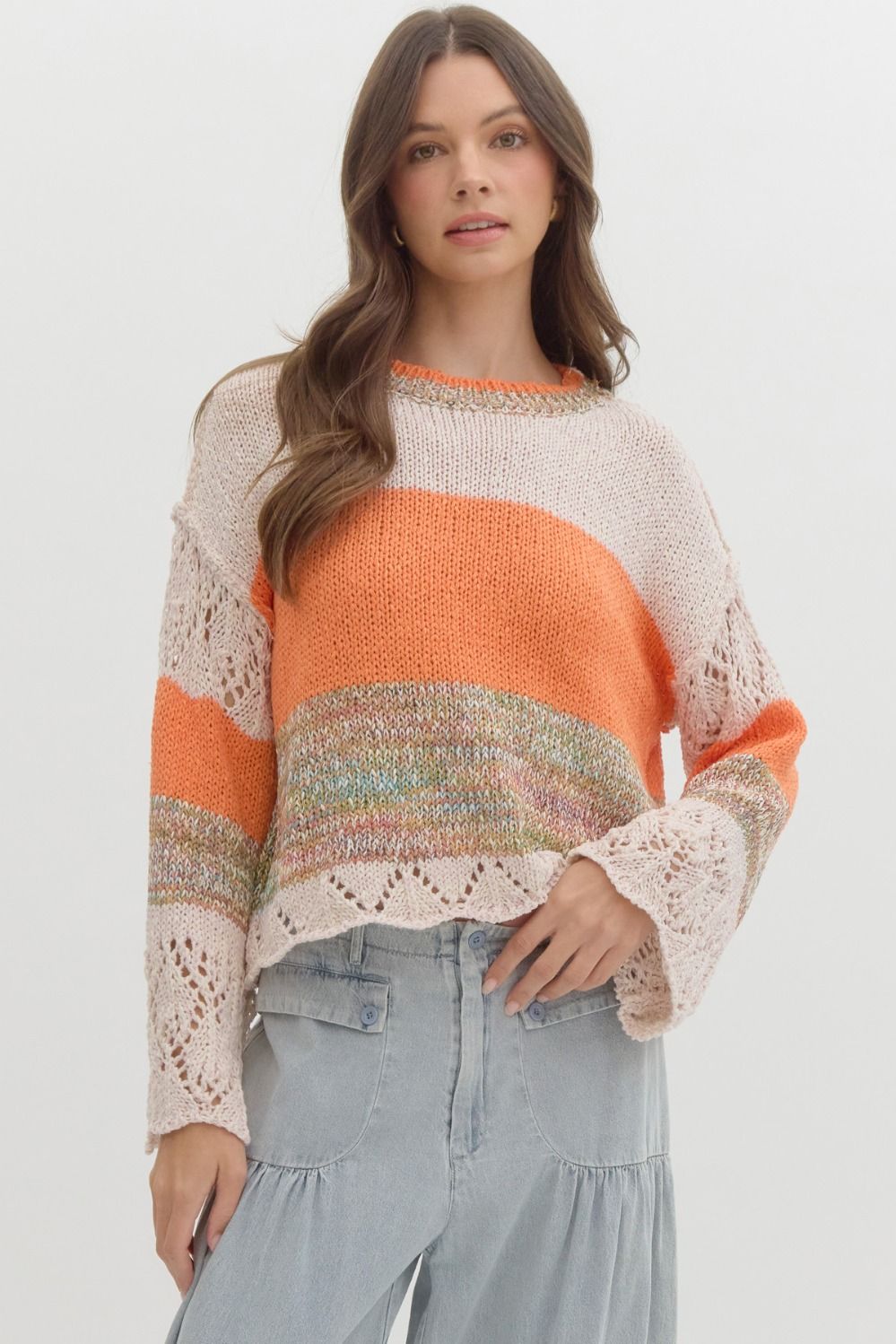 Entro Colorblock Sweater - Orange tones