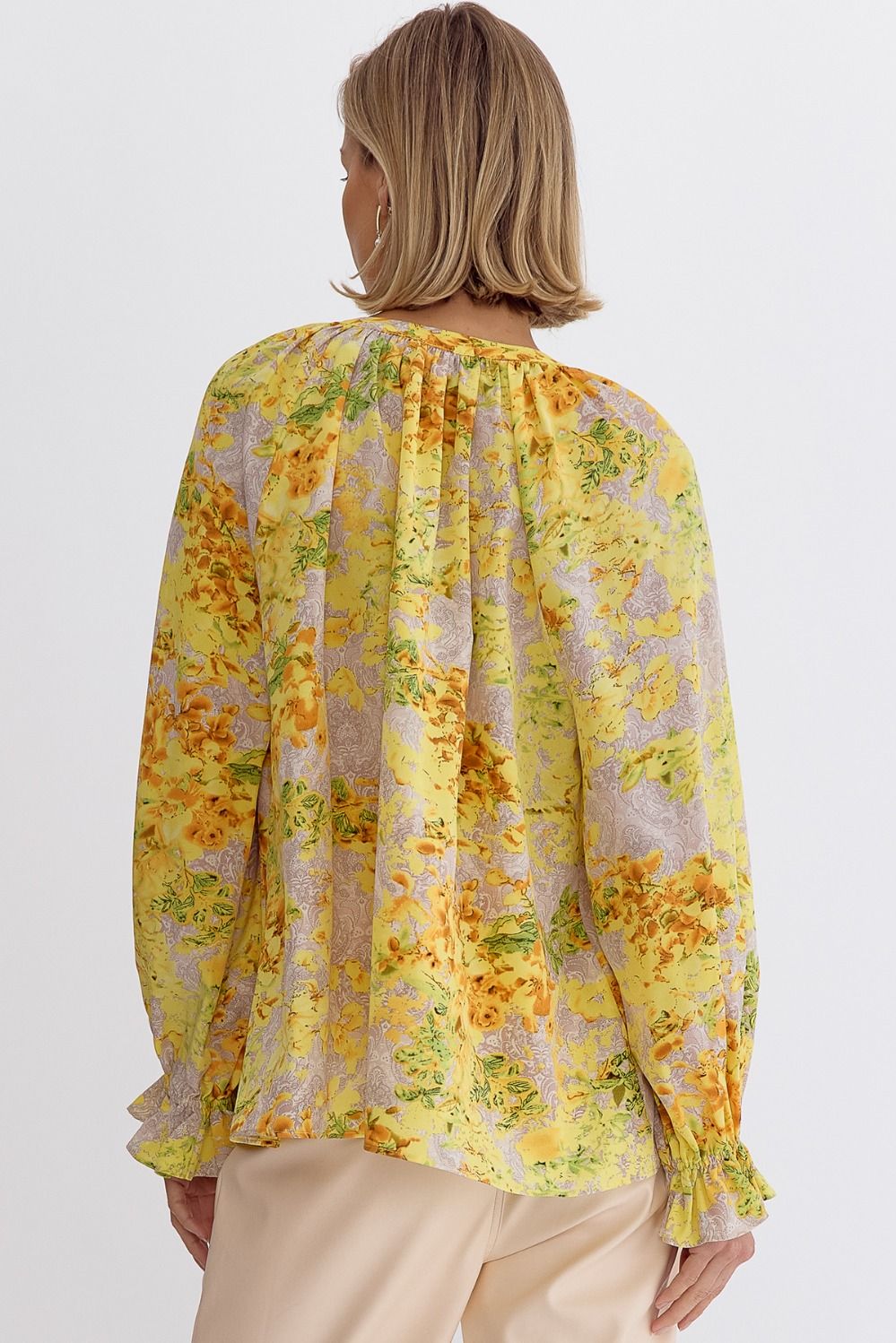 Entro Floral Print Woven Top with Button-down Design