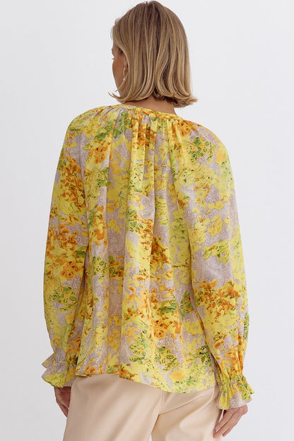 Entro Floral Print Woven Top with Button-down Design