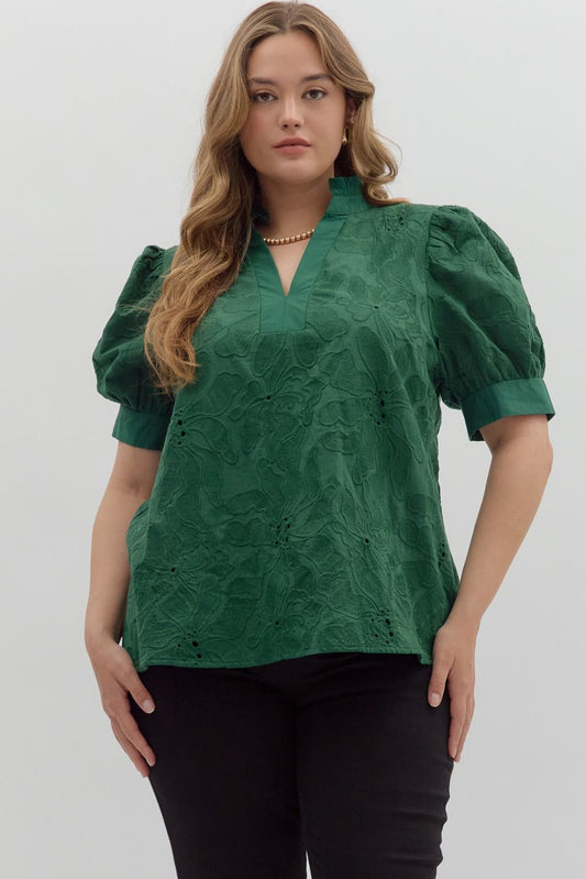 Entro Green Floral Embroidered Top - Small to 2X
