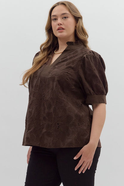Entro Brown Floral Embroidered Top - Small to 2X