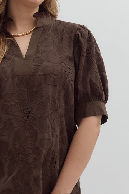 Entro Brown Floral Embroidered Top - Small to 2X