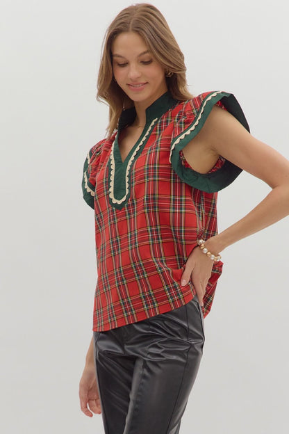 Entro Red Plaid Top - Sizes S - 2X